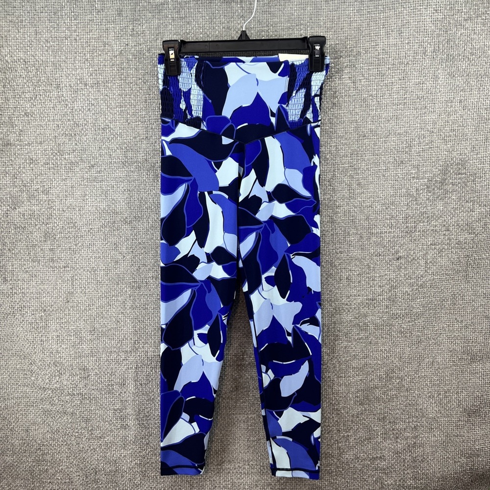 OFFLINE by Aerie Women's Med Blue Abstract Floral Smocked High‎ Rise Leggings